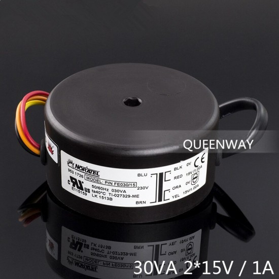 T-017 2*15V 30W 1.0A NEW NORATEL Sealing Toroidal Transformer 30VA   Primary Rated Voltage  0-230V   50/60Hz