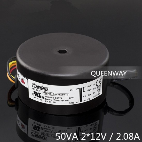 T-019 Double 12V 50W 50VA 2.08A NEW NORATEL Sealing Toroidal Transformer   Primary Rated Voltage  0-230V   50/60Hz
