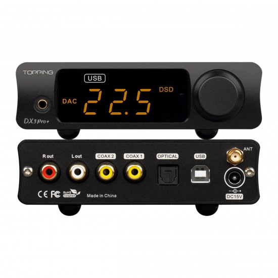 TOPPING DX3 PRO+ ES9038Q2M DAC Headphone Amplifier Bluetooth 5.0 DSD512 PCM768kHz Hi-Res Decoder LDAC Audio with Remote Control