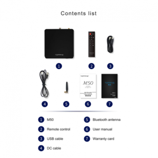 TOPPING M50 Digital Music Player Support DSD256 PCM 24bit384kHz HiFi Bluetooth Receiver with Remote Control