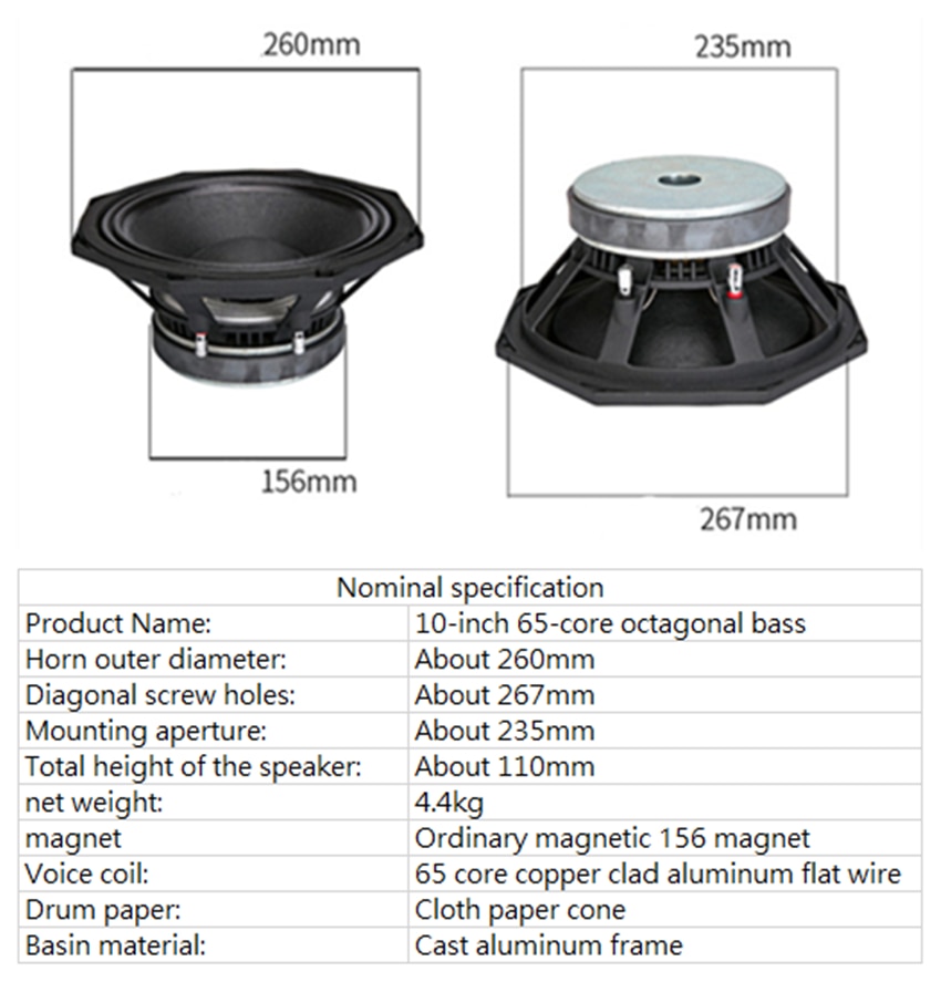 PA-013-Professional-Audio-10-Inch-Middle-woofer-speaker-Unit-65mm-8-ohm-250W-96dB-4000094372840