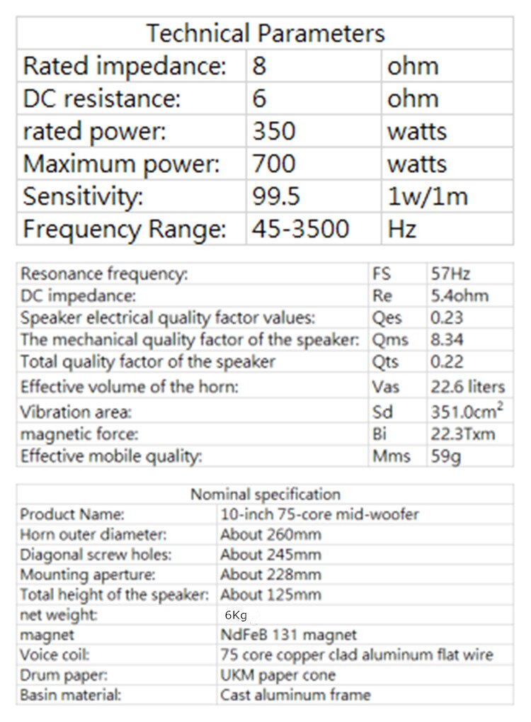 PA-014-Professional-Audio-10-Inch-Middle-woofer-speaker-Unit-75mm-NdFeB-131-8-ohm-350W-995dB-4000094448310