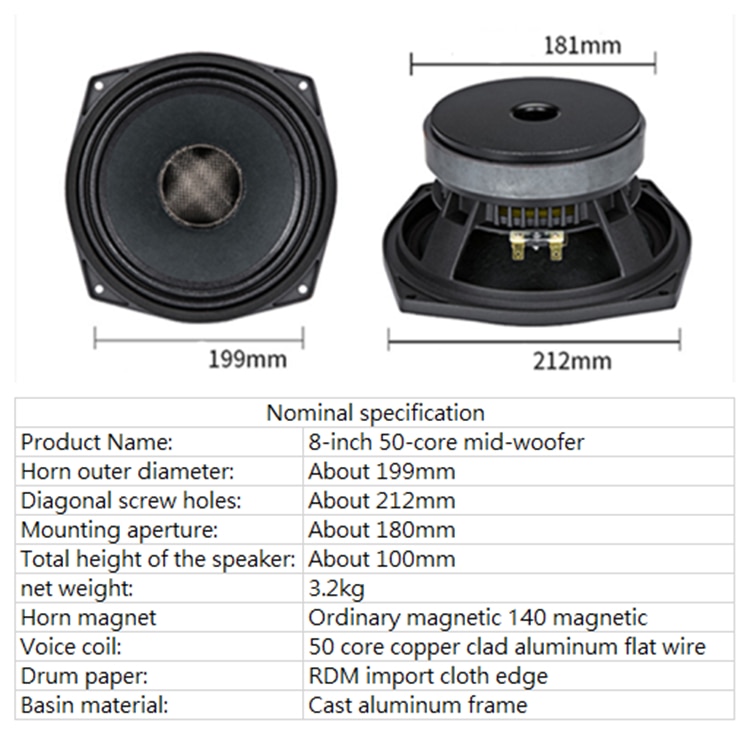 PA-015-Professional-Audio-8-Inch-Middle-woofer-speaker-Unit-50mm-8-ohm-150W-96dB-4000094501141