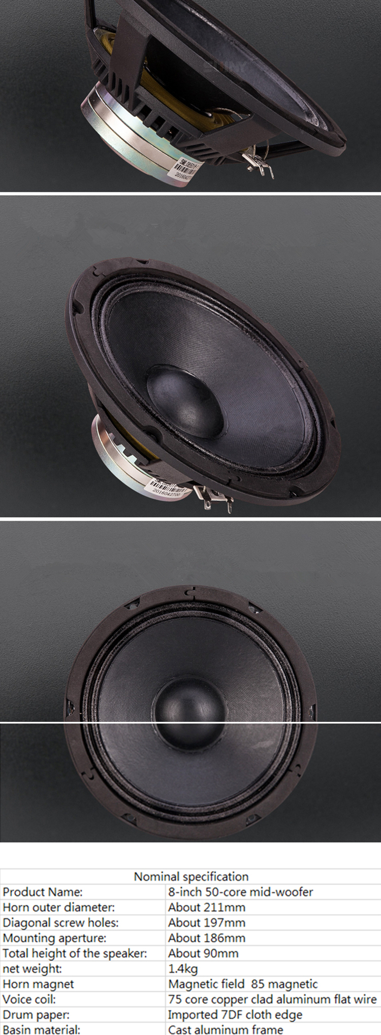PA-016-Professional-Audio-8-Inch-Woofer-Speaker-Unit-50mm-NdFeB-85-8-ohm-150W-94dB-4000094534331