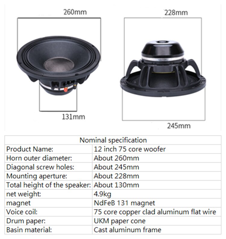 PA-017-Professional-Audio-12Inch-Middle-Bass-Woofer-Speaker-Unit-50mm-NdFeB-131-Magnet-8-ohm-350W-99dB-4000094769072