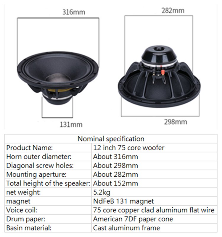 PA-023-Professional-Audio-12-Inch-Middle-bass-Woofer-Speaker-Unit-75mm-NdFeB-131-8-ohm-350W-975dB-4000094849836