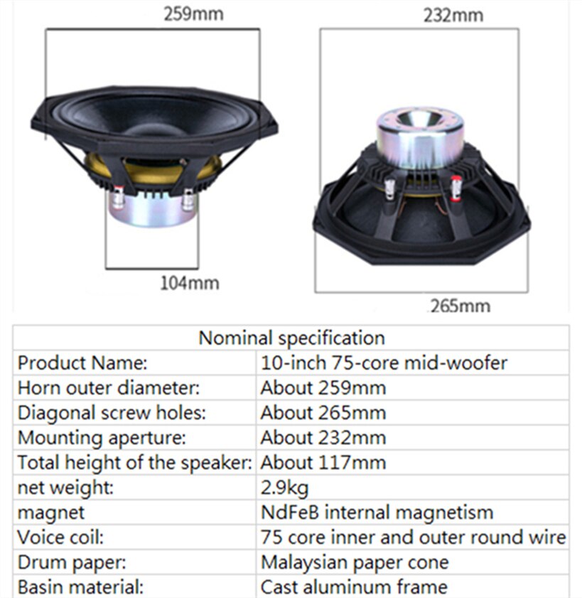 PA-030-Professional-Audio-10-Inch-Middle-Bass-Woofer-Speaker-Unit-75mm-NdFeB-8-ohm-350W-98dB-4000096970173