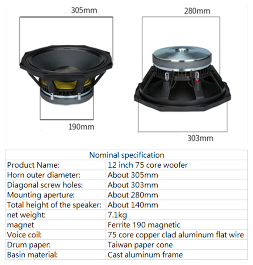 PA-036-Professional-Audio-12-Inch-Middle-Bass-Woofer-Speaker-Unit-75mm-Ferrite-190-Magnetic-8-ohm-350W-96dB-4000103834770