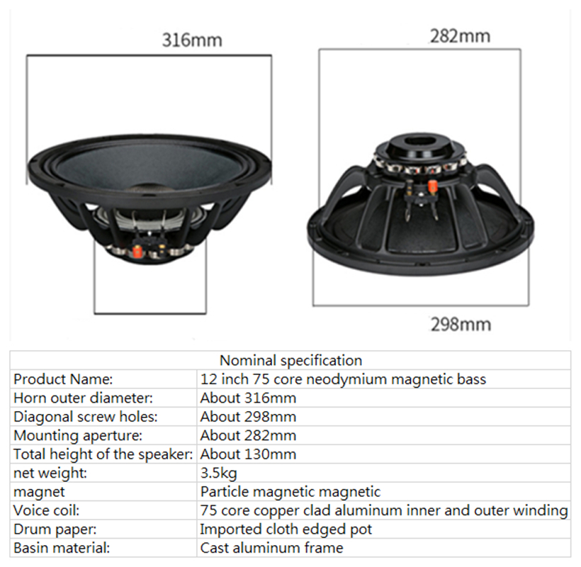 PA-037-Professional-Audio-12-Inch-Middle-Bass-Woofer-Speaker-Unit-75mm-Neodymium-Magnetic-Particle-8-ohm-350W-99dB-4000103909061