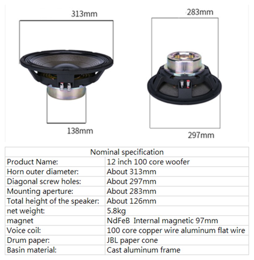 PA-040-Professional-Audio-12-Inch-Middle-Bass-Woofer-Speaker-Unit-100mm-NdFeB-Internal-Magnetic-97mm-8-ohm-500W-96dB-4000103924557