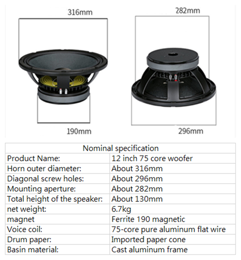 PA-041-Professional-Audio-12-Inch-Middle-Bass-Woofer-Speaker-Unit-75mm-Ferrite-190-Magnetic-8-ohm-350W-99dB-4000103971275