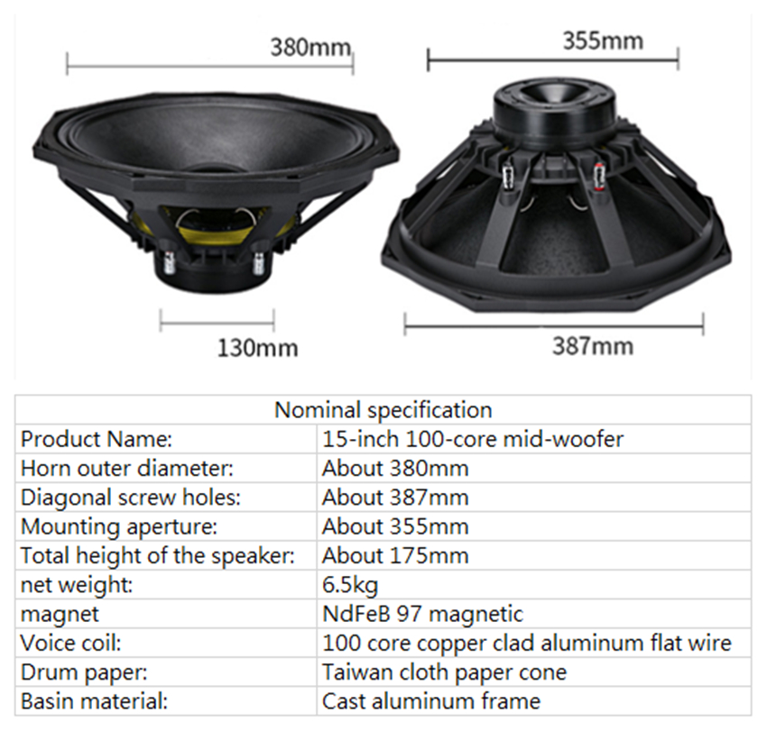 PA-050-Professional-Audio-15-Inch-Middle-Bass-Woofer-Speaker-Unit-100mm-NdFeB-97-Magnetic-8-ohm-500W-98dB-4000104443579
