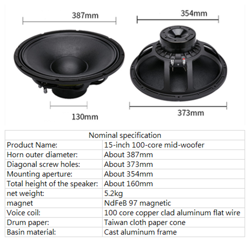 PA-057-Professional-Audio-15-Inch-Middle-Bass-Woofer-Speaker-Unit-100mm-NdFeB-97-Magnetic-8-ohm-500W-98dB-4000104607912