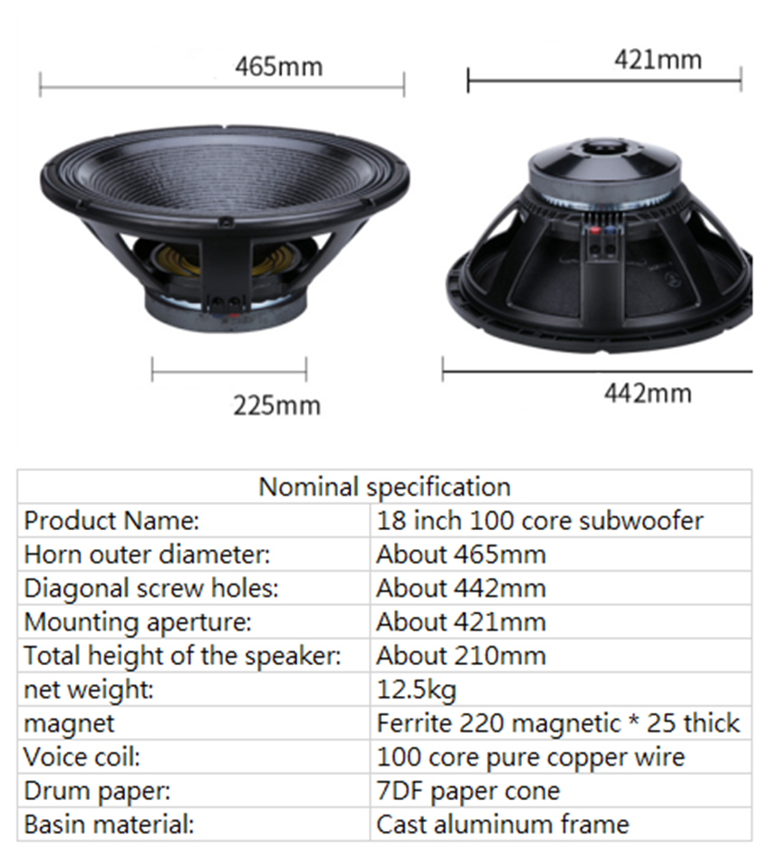 PA-059-Professional-Audio-18-Inch-Bass-Woofer-Speaker-Unit-100mm-Ferrite-220-Magnetic-25-Thick-8-ohm-800W-96dB-4000104701279