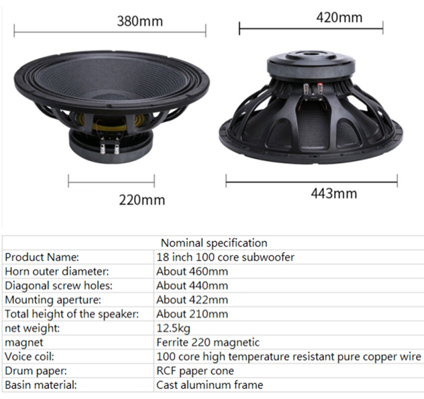 PA-060-Professional-Audio-18-Inch-Bass-Woofer-Speaker-Unit-100mm-Ferrite-220-Magnetic-8-ohm-800W-97dB-4000104727288